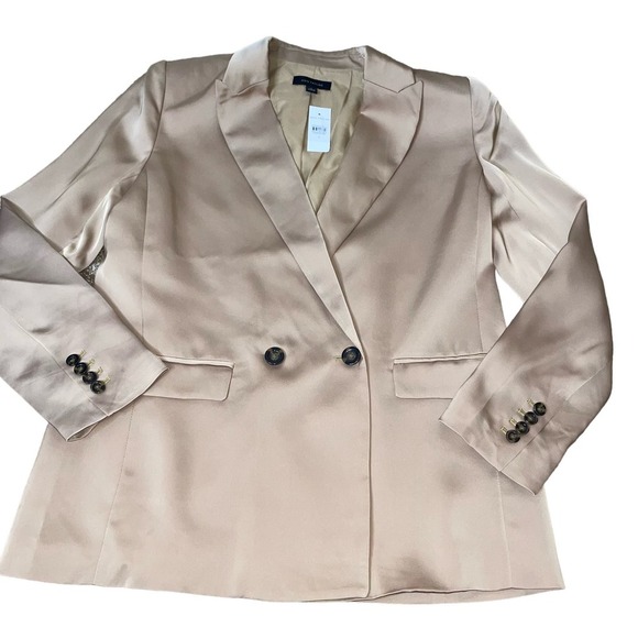 Ann Taylor blazer jacket NEW SZ 8 golden tan sheen double button Career business - Picture 2 of 11